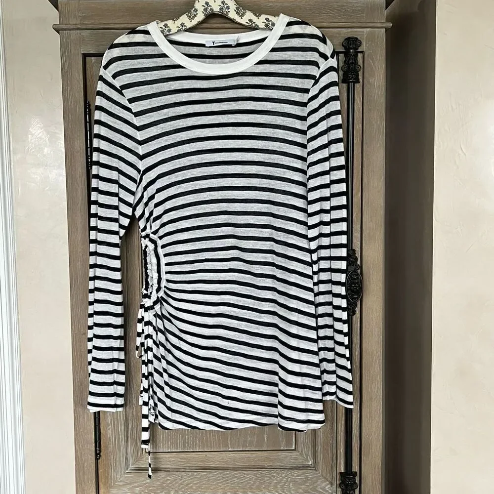 T by Alexander Wang Classic Striped Slub Jersey Long Sleeve Tee side opening